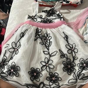 Rare Editions White Dress with Black Floral Detail